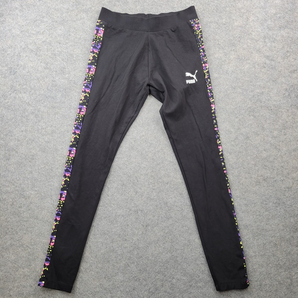 Puma Leggings Womens Small Black Colorblock Side Stripe Ankle Athletic Yoga
